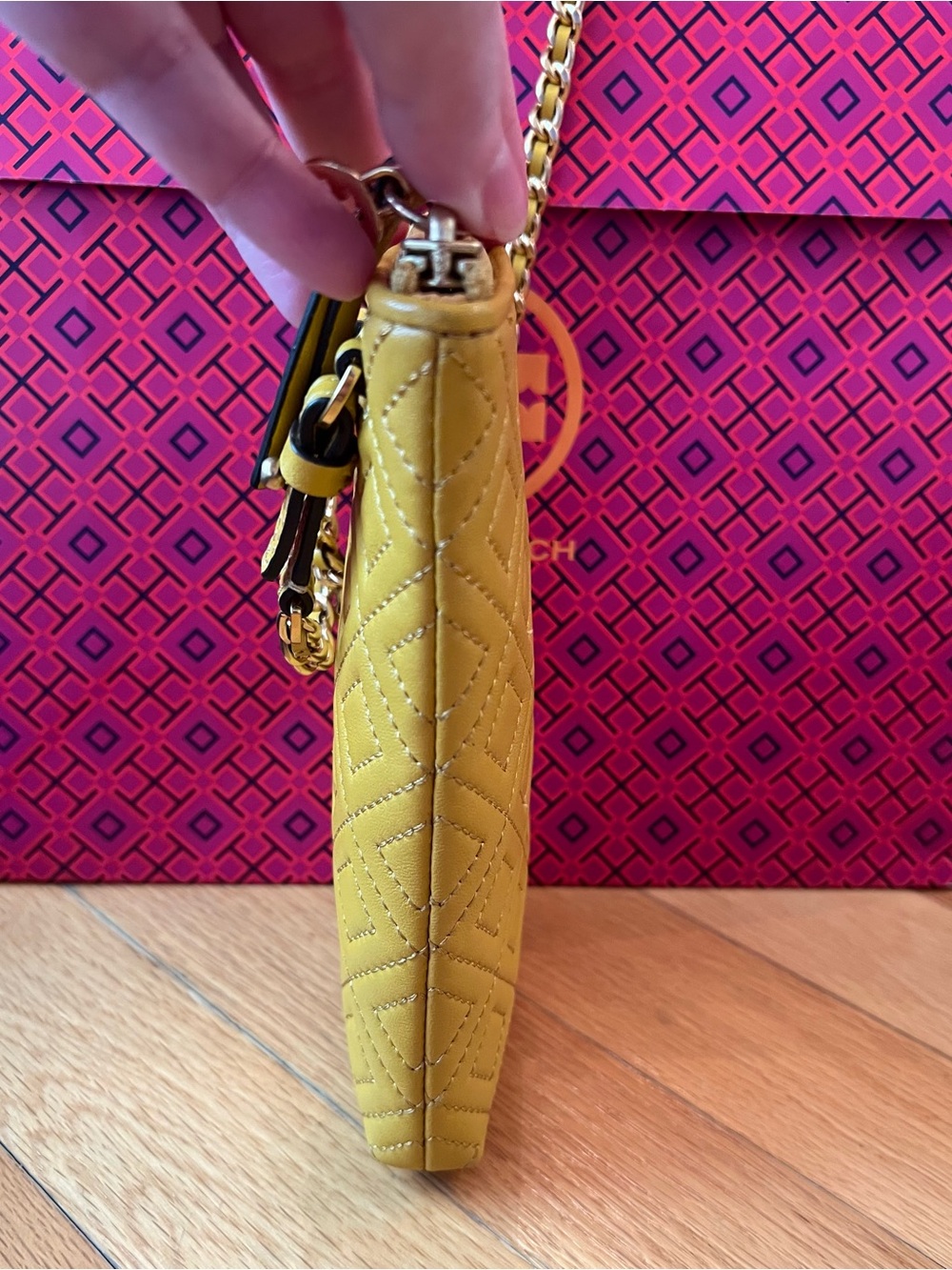 Tory Burch Yellow Leather Fleming Phone Crossbody Bag - Picture 5 of 12
